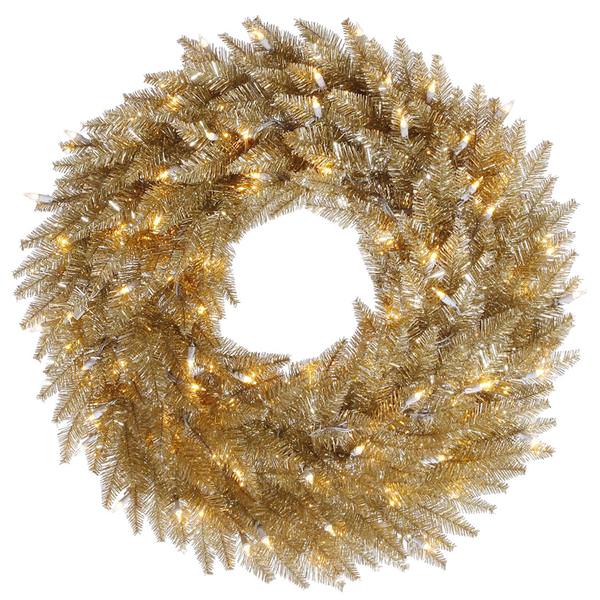 24" Artificial Champagne Wreath 50 Clear Lights